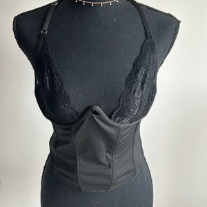 Black Corset Ladies Lace Splicing Halterneck Tank Top